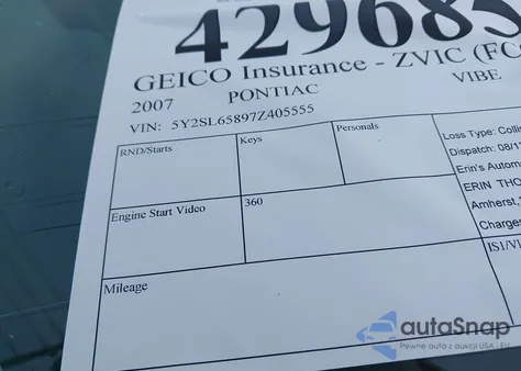 2007 Pontiac Vibe from USA, damaged, VIN 5Y2SL65897Z405555